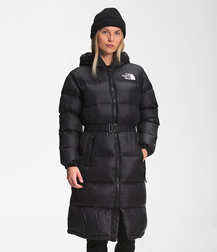 The North Face Parka Nuptse Belted Long Black - Womens - Thailand LXPOQ-6041